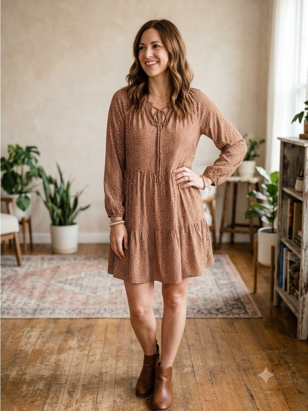 Impressions Women size Sm Baby Doll Dress Cottagecore Flowy Romantic Long Sleeve